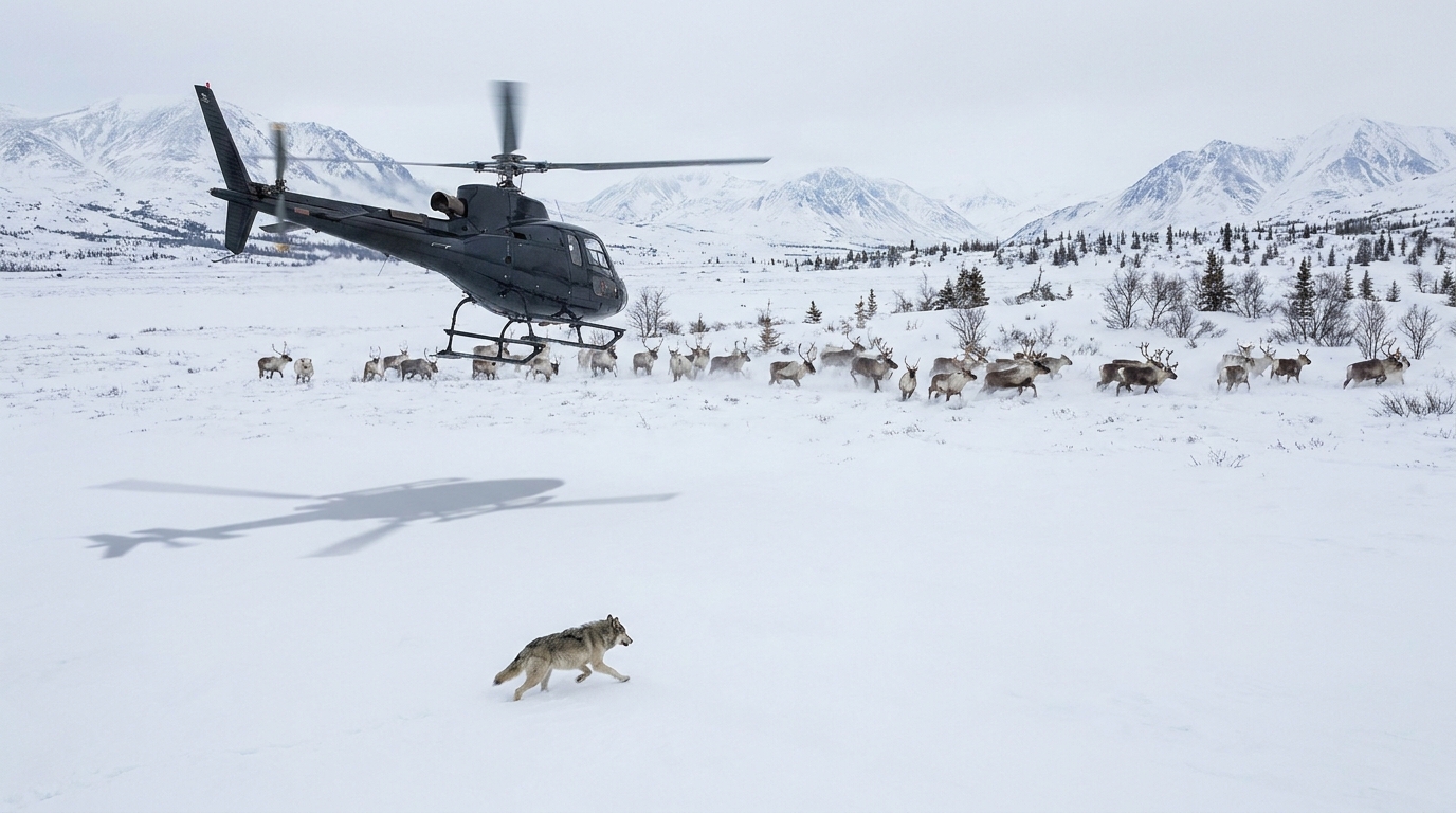 O abate aéreo de predadores busca proteger os caribus mas gera intensos debates sobre o equilíbrio ético e ecológico do ecossistema.