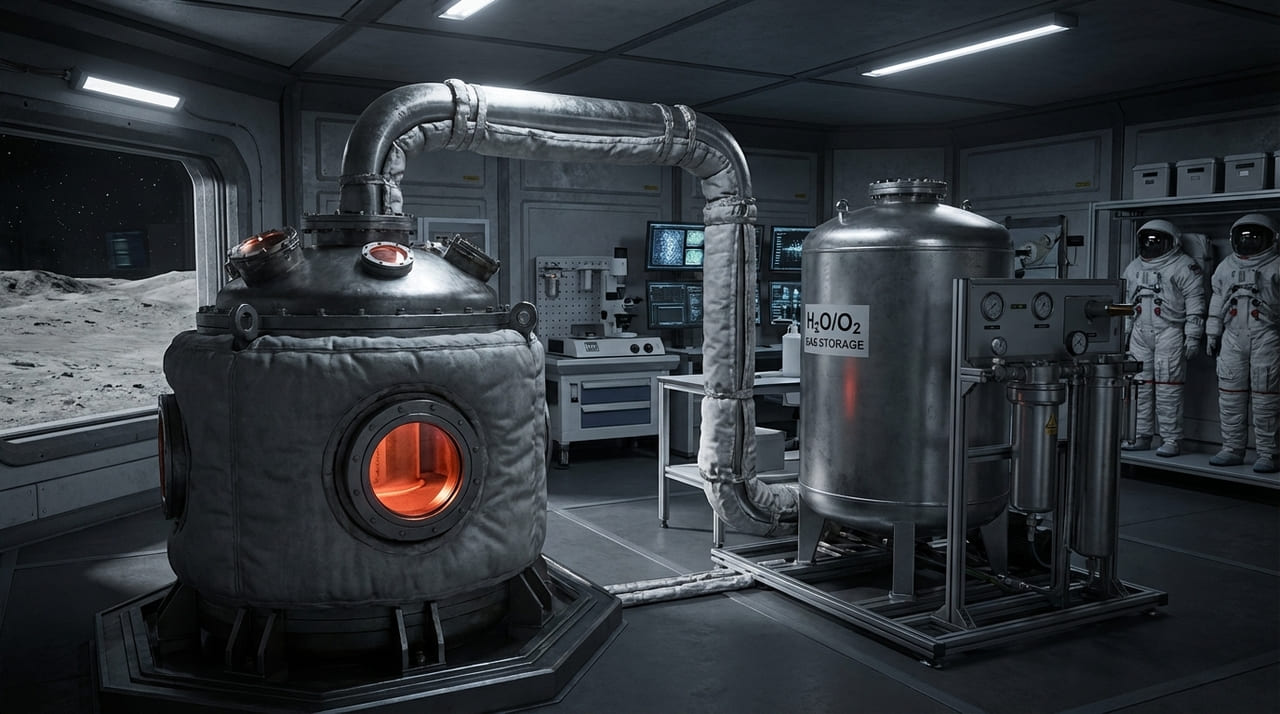 O uso de energia térmica concentrada permite transformar o regolito lunar em oxigênio vital para sustentar bases permanentes no espaço.