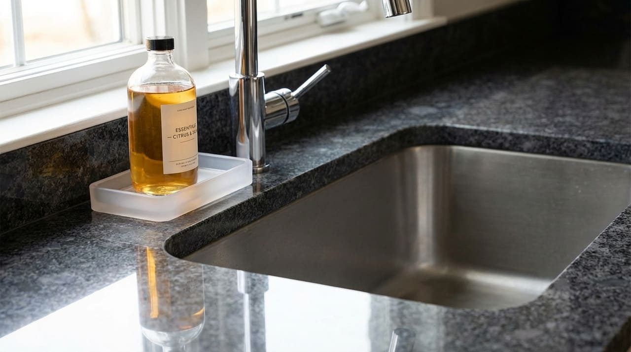 O uso de suportes sob os frascos evita marcas químicas e preserva o brilho das pedras naturais.