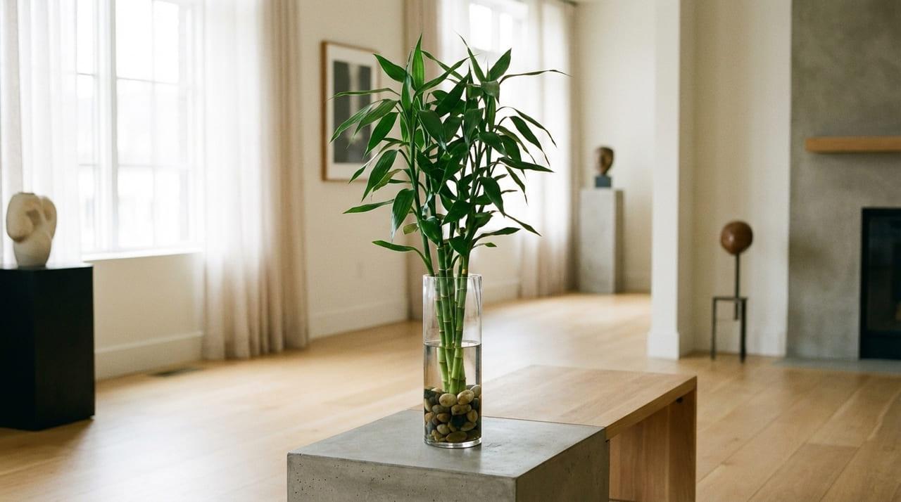 O bambu da sorte é uma planta de sombra resiliente que traz frescor e sofisticação aos ambientes internos com baixa manutenção.