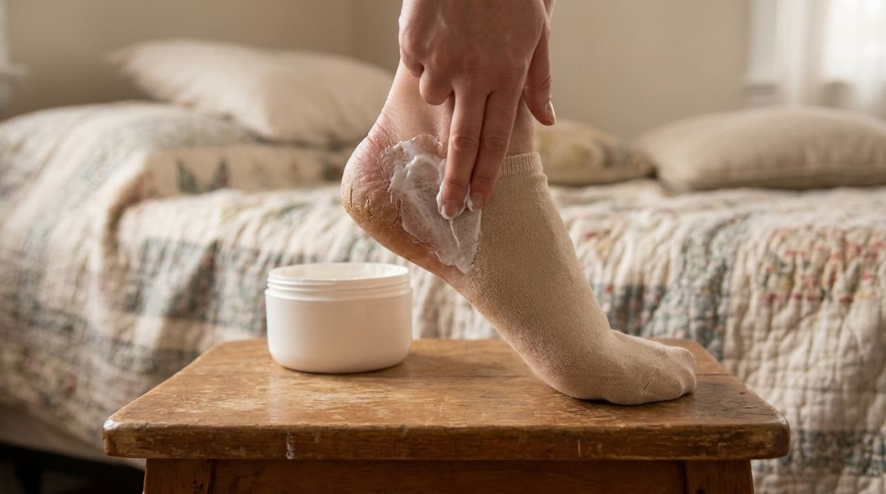 A técnica de hidratação oclusiva durante o repouso noturno recupera a elasticidade da pele e elimina rachaduras severas.