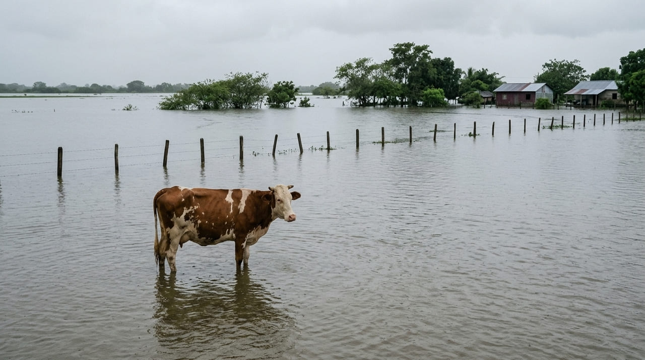 As inundações extremas na Colômbia devastaram áreas de pastagem e exigem estratégias urgentes de manejo para garantir a sobrevivência dos rebanhos.