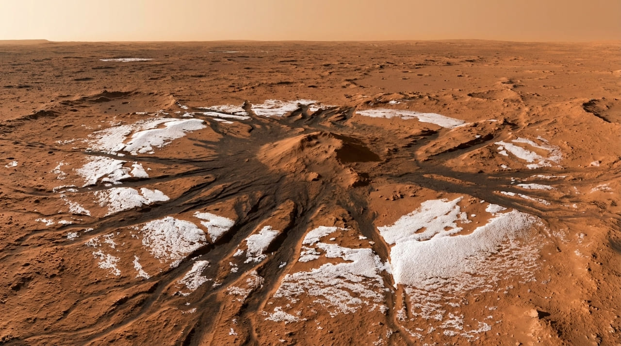 As estruturas araneiformes surgem da sublimação do gelo seco, que cria jatos de gás e poeira capazes de esculpir padrões radiais no solo de Marte.