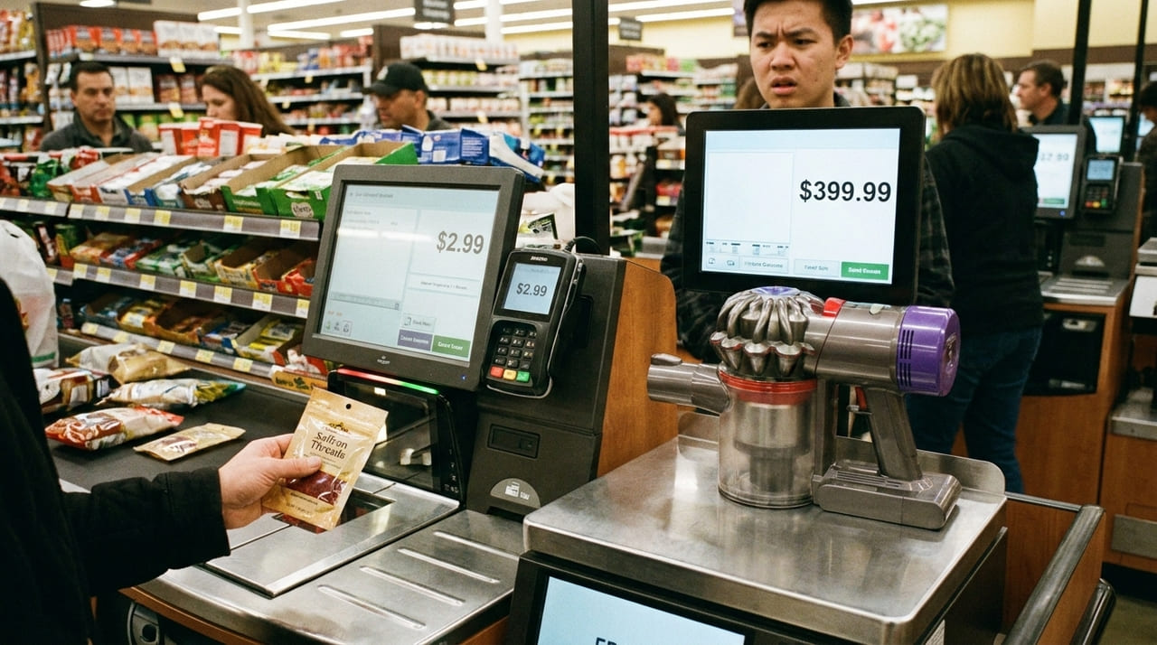 O esquema utilizava códigos de barras de itens baratos para burlar sistemas de autoatendimento e adquirir produtos de luxo.