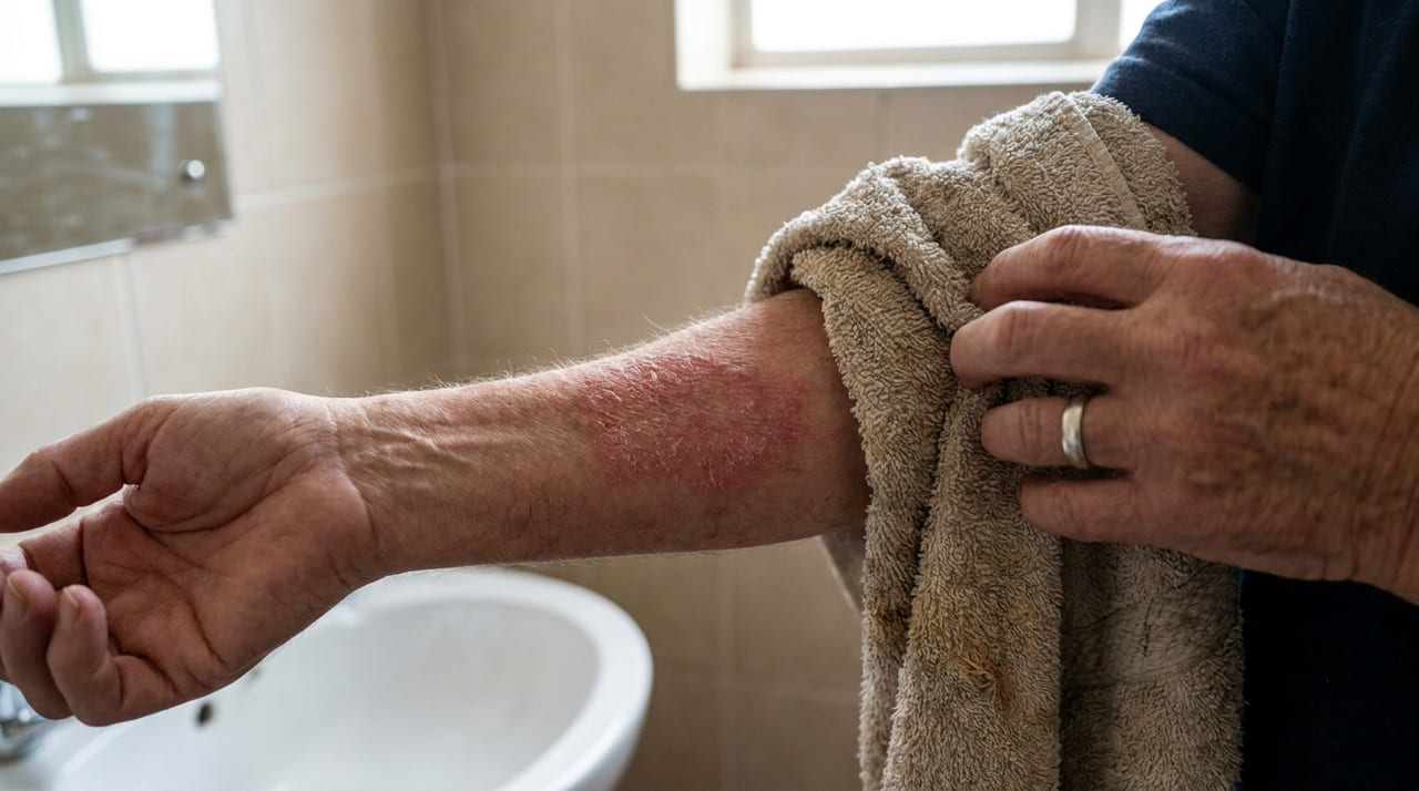 O movimento de fricção rompe a barreira cutânea e remove a proteção lipídica necessária para o viço da pele.