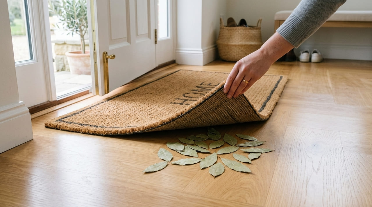 O uso de folhas de louro sob o tapete atua como um repelente natural contra insetos e neutraliza odores indesejados.