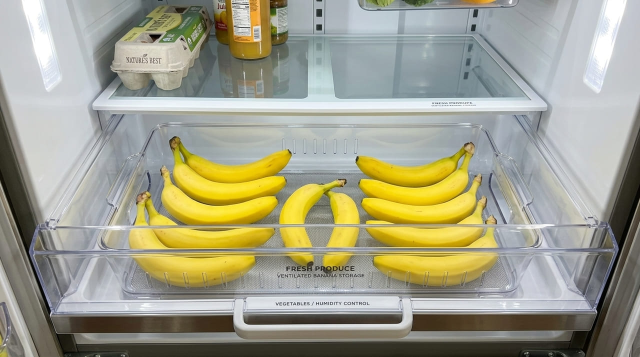 O armazenamento inteligente na gaveta de legumes e a higienização do local garantem a frescura das frutas e a saúde do orçamento familiar.