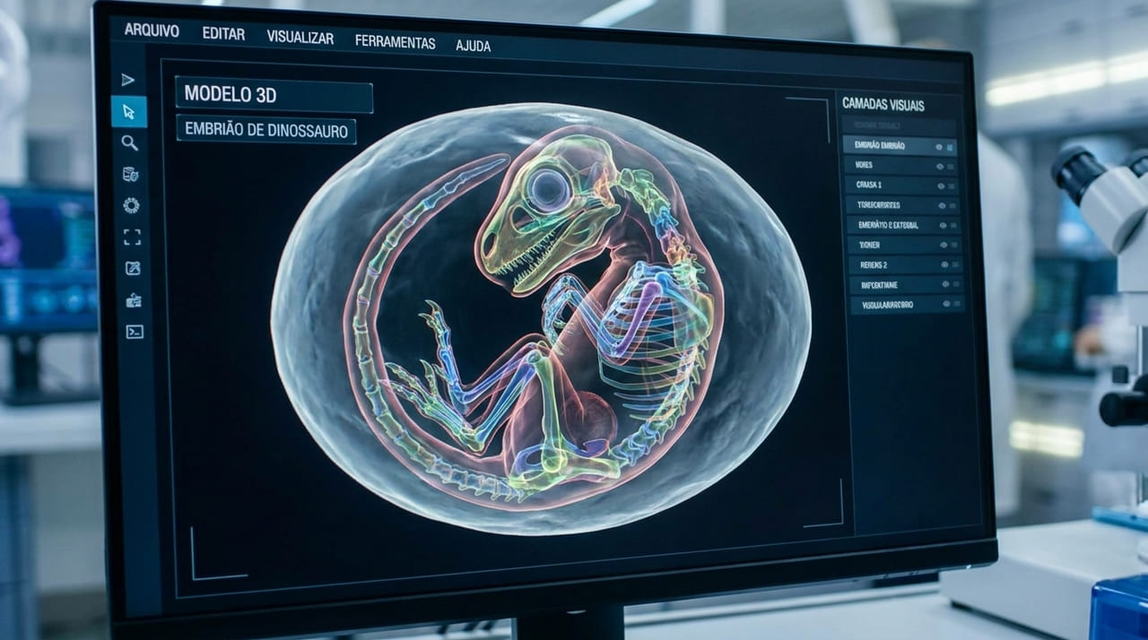 A análise da postura embrionária do Oviraptorosaur revela padrões biológicos de otimização espacial que persistem nas aves modernas.