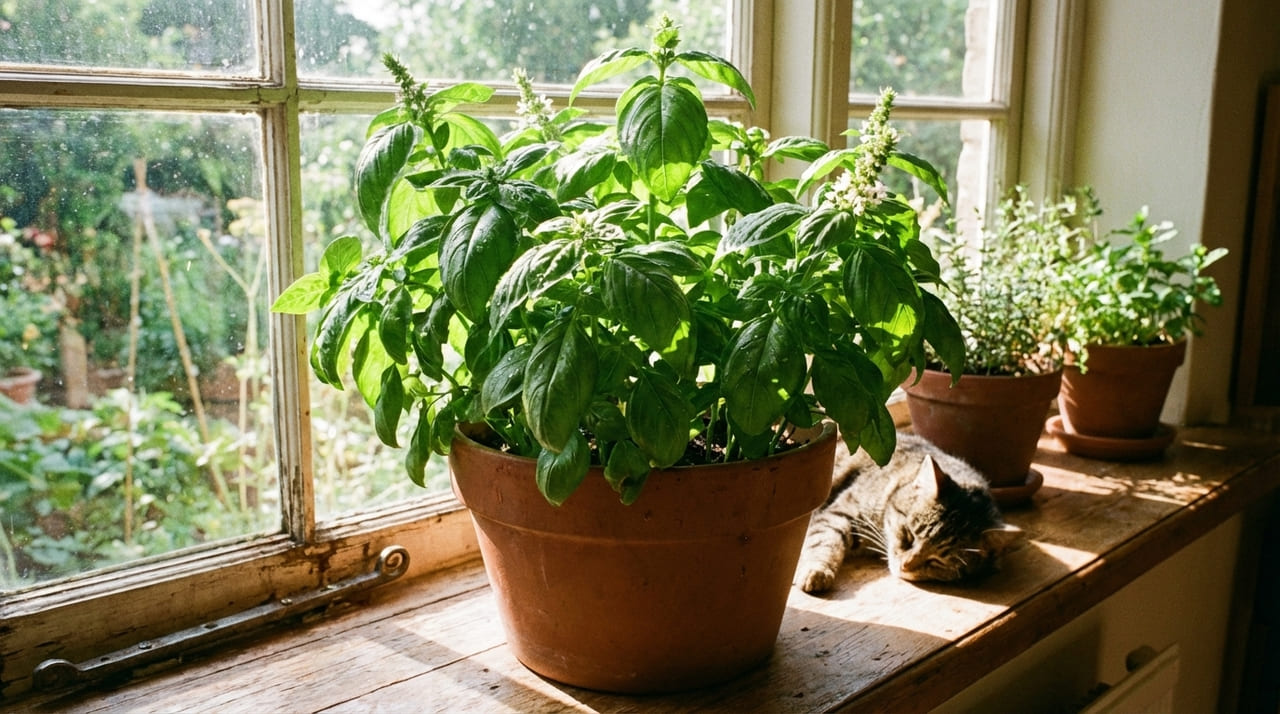 Na Espanha, para o manjericão durar anos: O macete não é o sol, mas nunca deixar a planta florir para as folhas não ficarem amargas