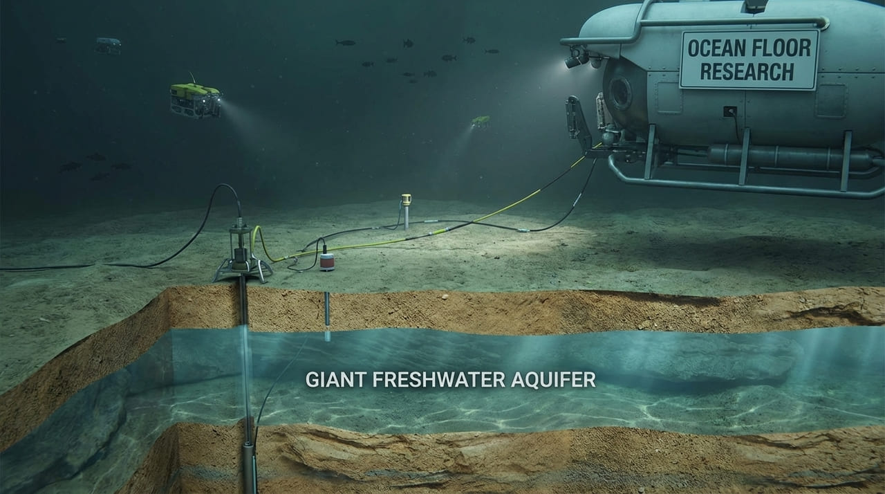 A descoberta de um aquífero colossal na costa dos Estados Unidos revela reservas hídricas milenares preservadas por sedimentos glaciais.