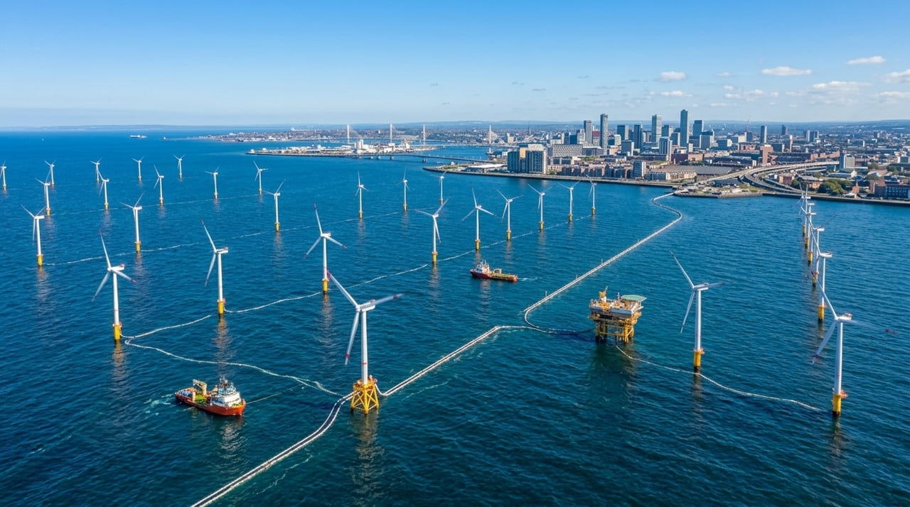 A implementação de um cabo submarino gigante permite levar eletricidade limpa das turbinas offshore para milhões de lares.