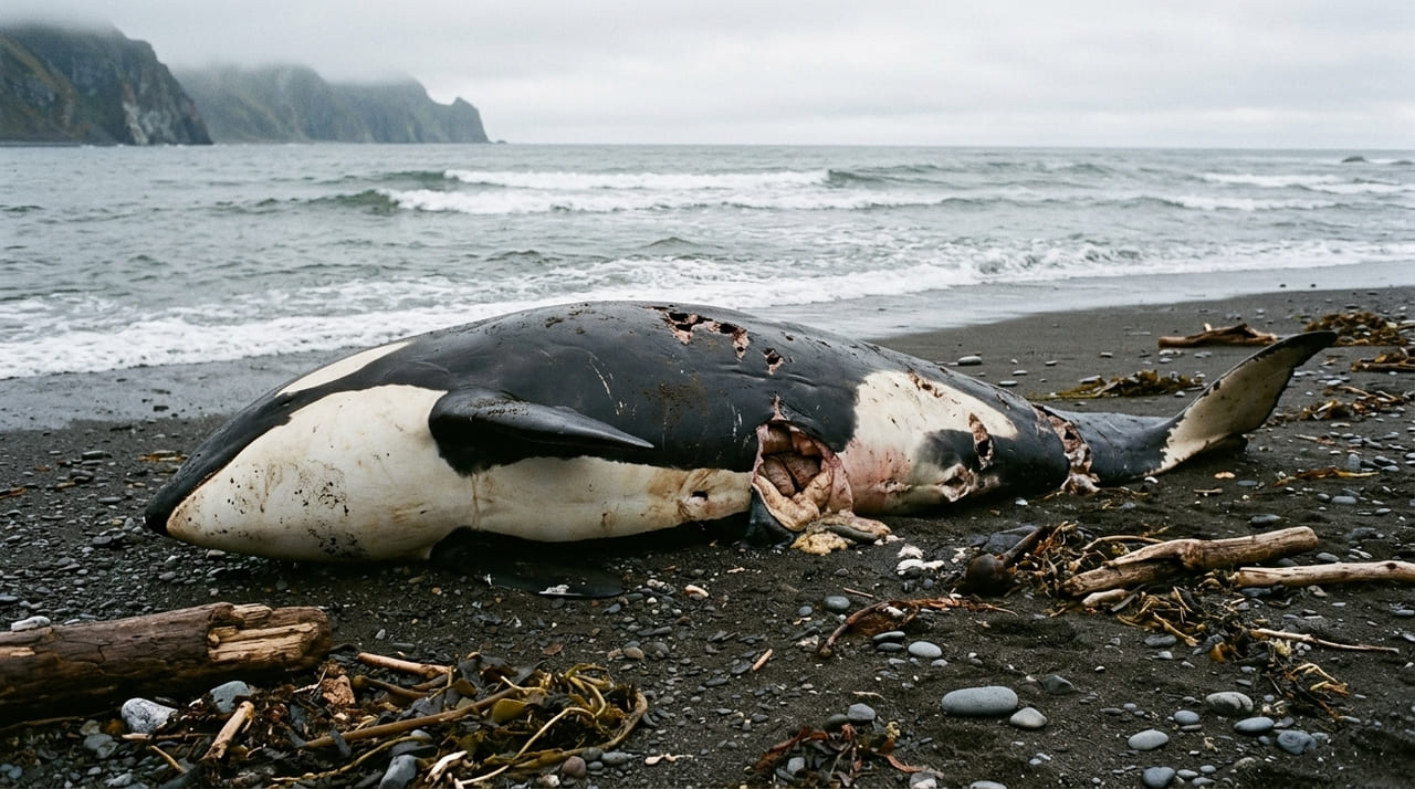 O achado de restos de uma baleia jovem no estômago de outra orca sugere mudanças drásticas no comportamento predatório da espécie.