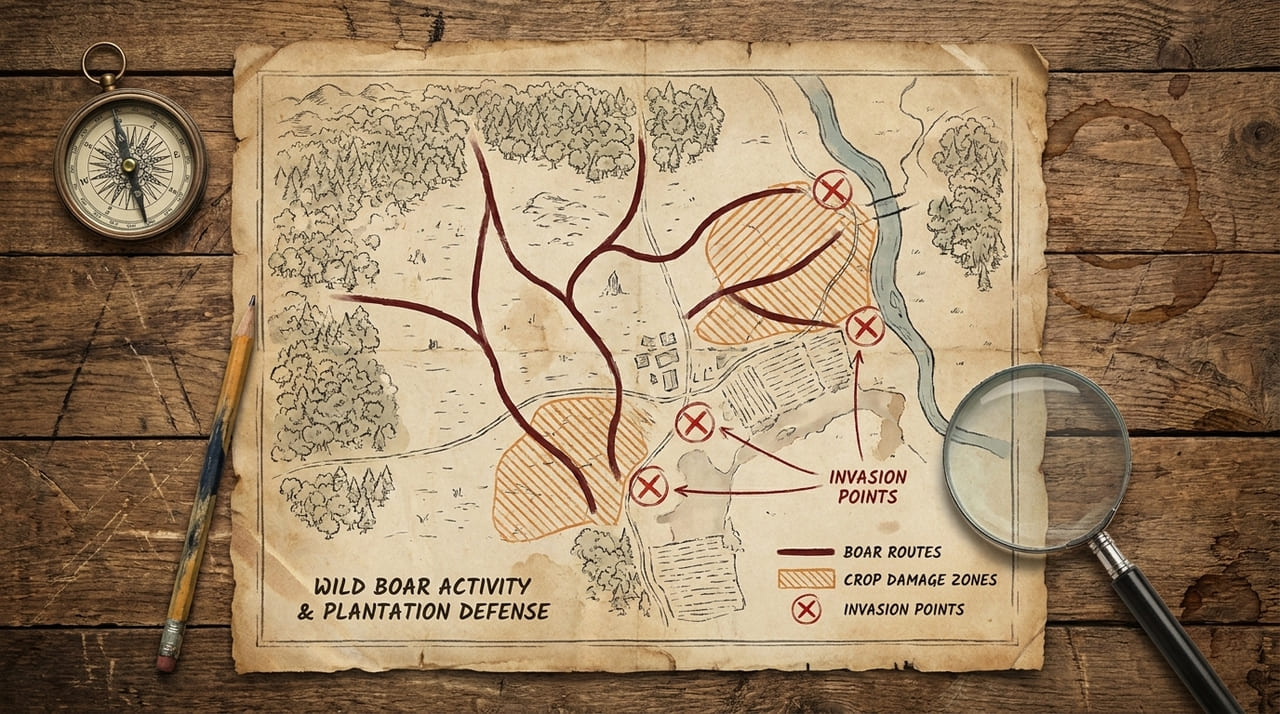 O monitoramento de padrões comportamentais e rotas de acesso permite que produtores protejam suas áreas cultivadas contra o ataque de animais silvestres.