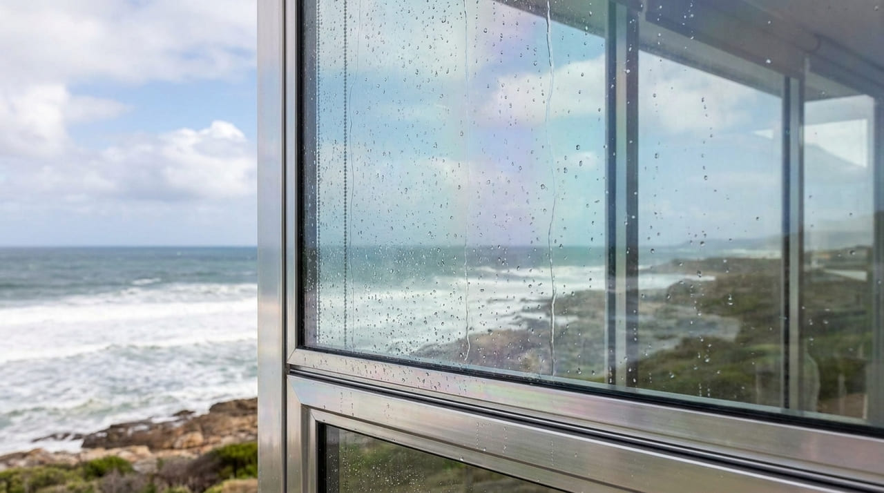 Técnicas de limpeza estratégica impedem que a umidade salina cause manchas permanentes e oxidação nas esquadrias de alumínio.