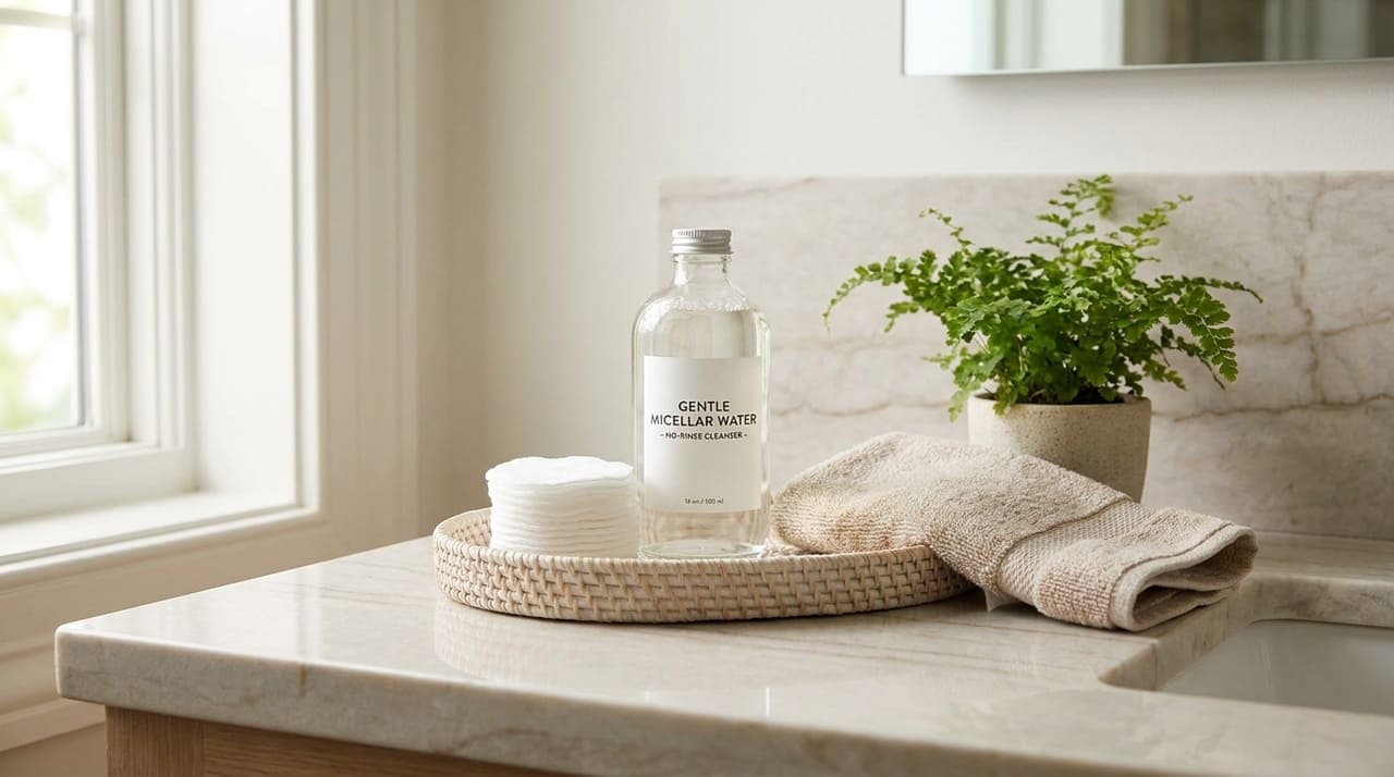 Substituir o enxágue convencional por soluções micelares e água térmica preserva a barreira cutânea e garante uma aparência saudável e radiante.