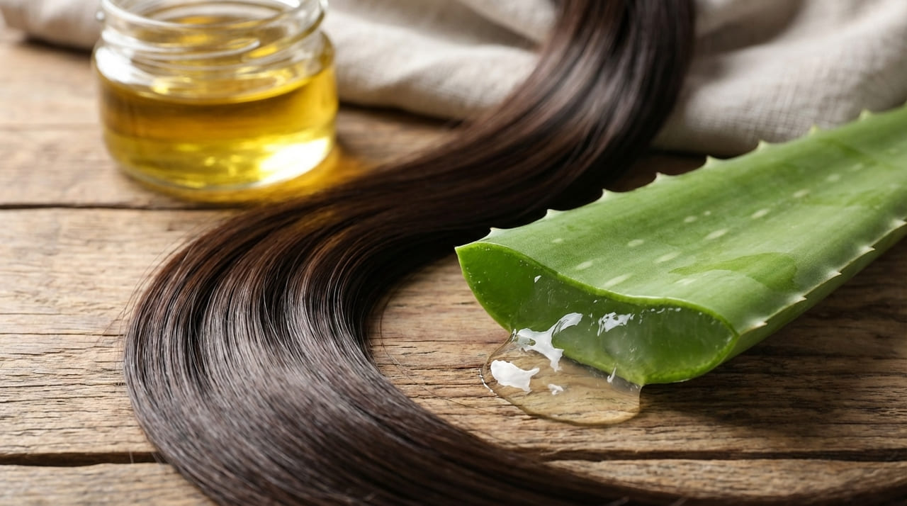 A aloe barbadensis atua na reconstrução da fibra capilar ao reter a umidade e fortalecer a estrutura desde a raiz.