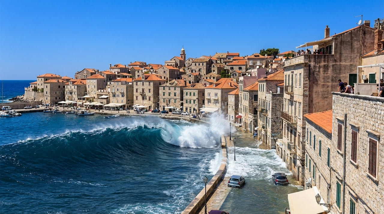 Estudos científicos apontam que a probabilidade de ondas gigantes atingirem a costa do sul da Europa nos próximos trinta anos supera os noventa por cento.