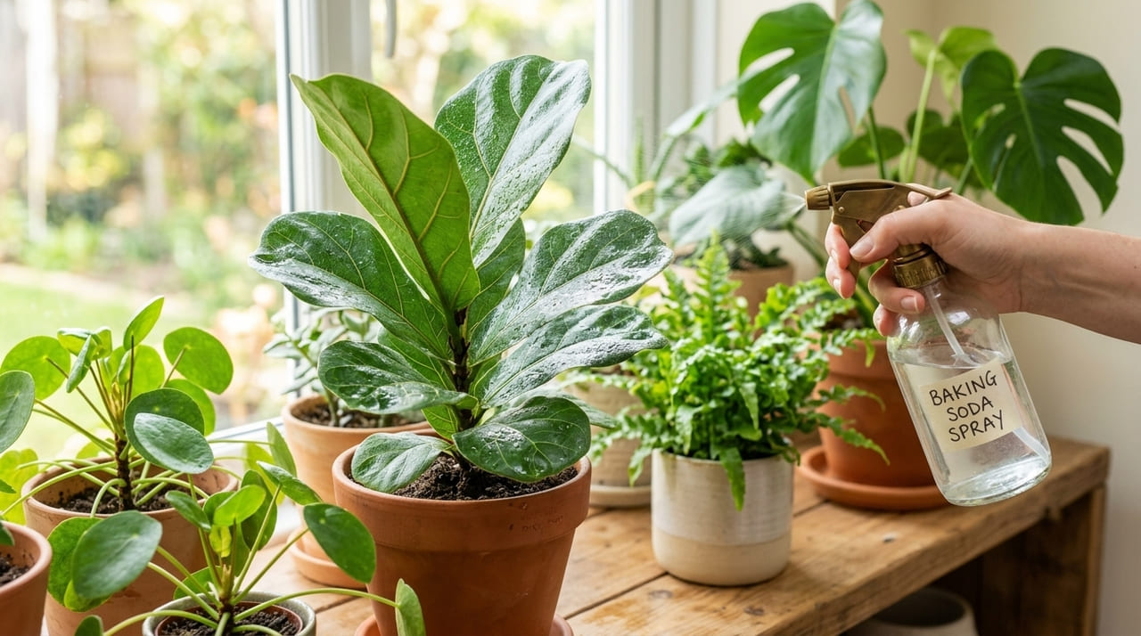 O bicarbonato de sódio atua como um potente fungicida natural e protetor contra pragas para suas plantas.