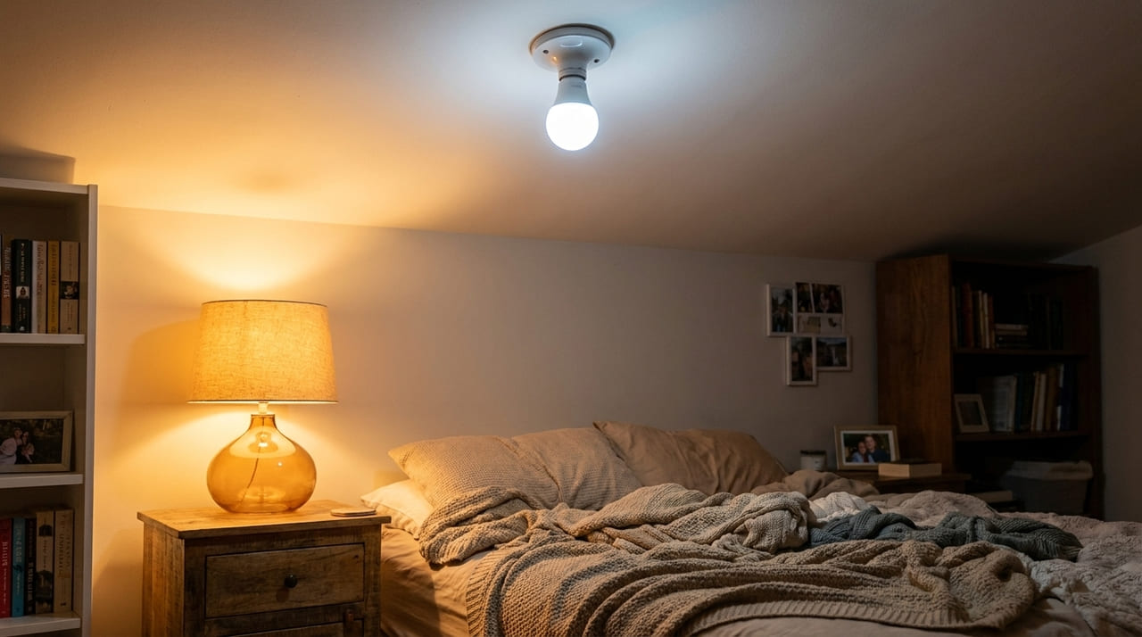 Aprenda a usar iluminação quente no quarto pra acabar com aquela luz branca que dá dor de cabeça e atrapalha o sono