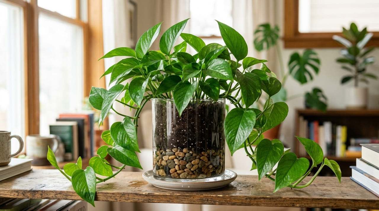 O uso de pedriscos no fundo do vaso evita o encharcamento das raízes e garante a longevidade da planta.