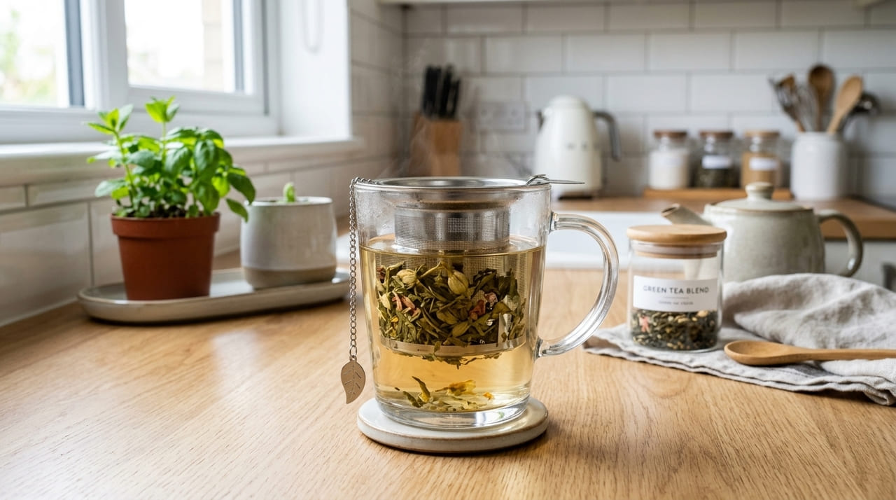 Substituir envelopes plásticos por ervas a granel e infusores de aço inoxidável garante uma bebida pura e livre de resíduos químicos prejudiciais.