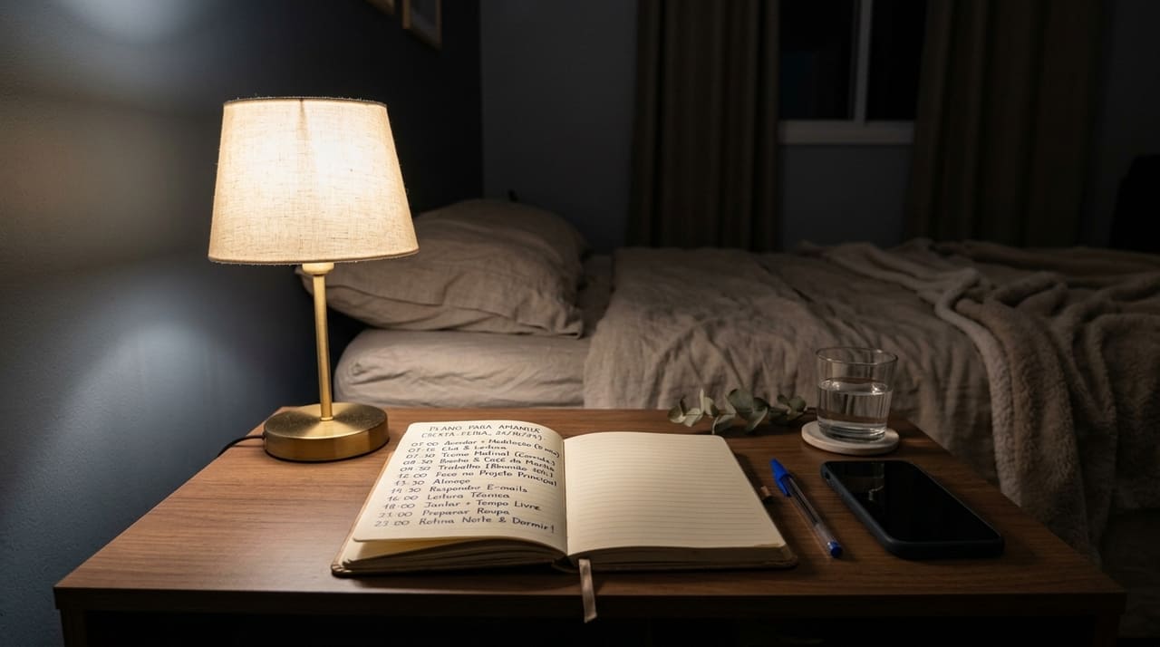 O planejamento noturno e a higiene do sono são essenciais para otimizar a neuroplasticidade e a eficiência mental.