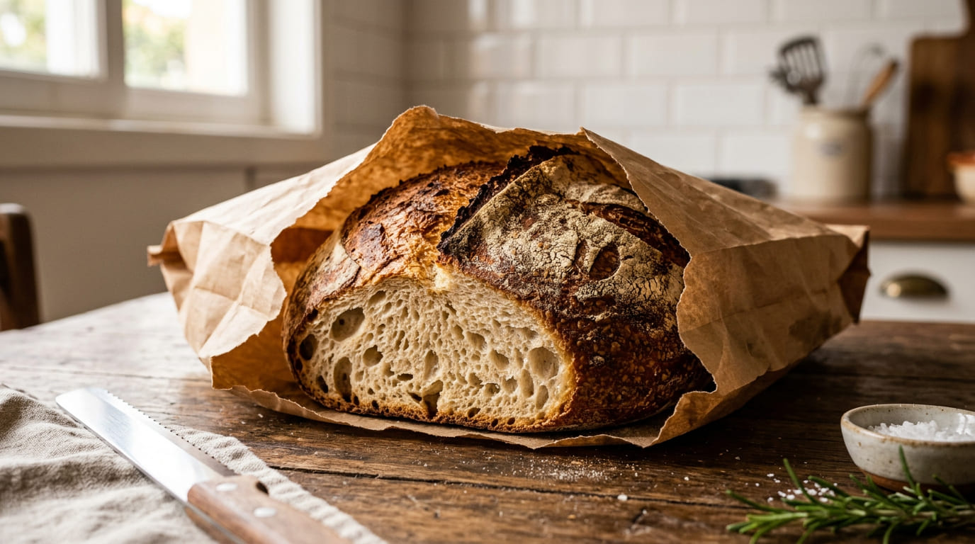 O uso de embalagens plásticas retém a umidade e compromete a textura dos pães, tornando a casca borrachuda. Optar por materiais porosos permite que o alimento respire, mantendo o contraste ideal entre o miolo macio e a crosta resistente.