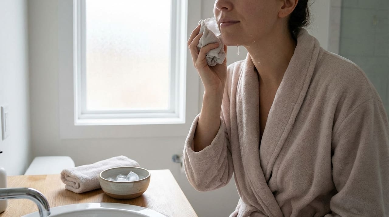 O mergulho facial em água gelada reduz o inchaço matinal e devolve o viço natural para uma aparência descansada.