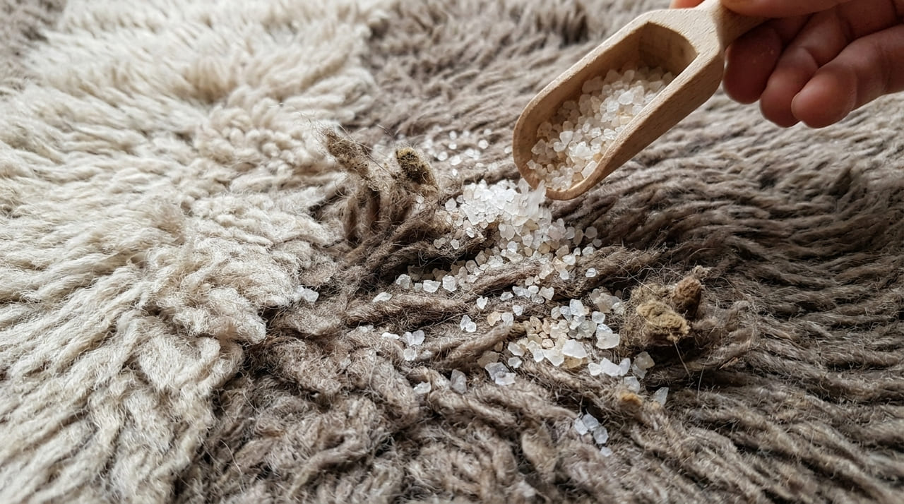 O uso do sal grosso remove odores e protege a saúde dos animais eliminando microrganismos das fibras dos tapetes.