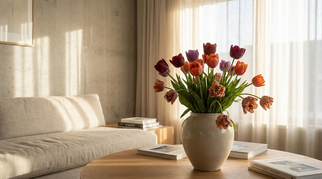 A durabilidade das flores em apartamentos depende do controle rigoroso da umidade e do posicionamento do vaso em locais frescos.