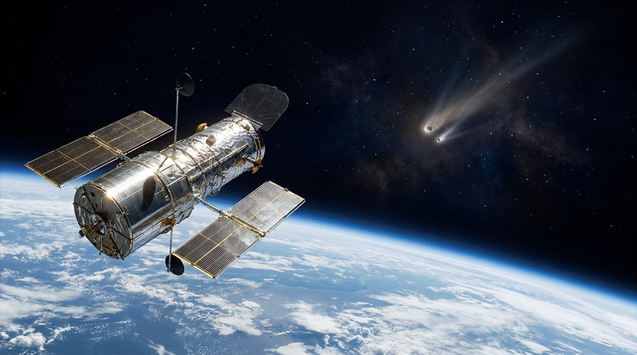 O telescópio Hubble registrou a desintegração gradual do núcleo cometário causada pela força da radiação solar.