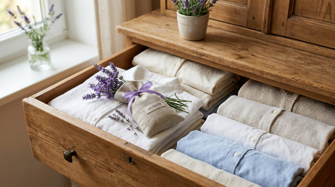 O uso de fragrâncias naturais neutraliza odores e protege as fibras dos tecidos em espaços fechados.