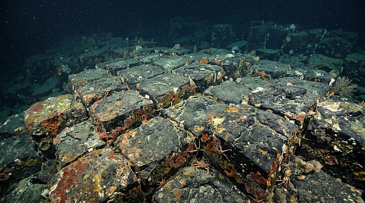 A ciência explica que formações em blocos retangulares resultam de tensões térmicas e processos vulcânicos em montanhas subaquáticas.