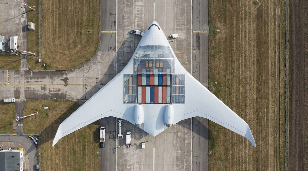 A nova geometria de asa integrada permite dobrar a capacidade de carga útil utilizando a mesma quantidade de combustível dos modelos convencionais.