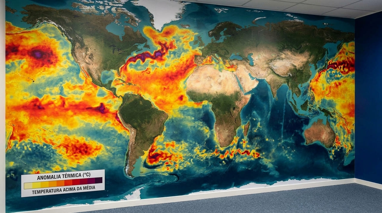 Anomalias térmicas recordes em diversas bacias oceânicas aceleram o branqueamento de corais e a migração forçada de espécies nativas.