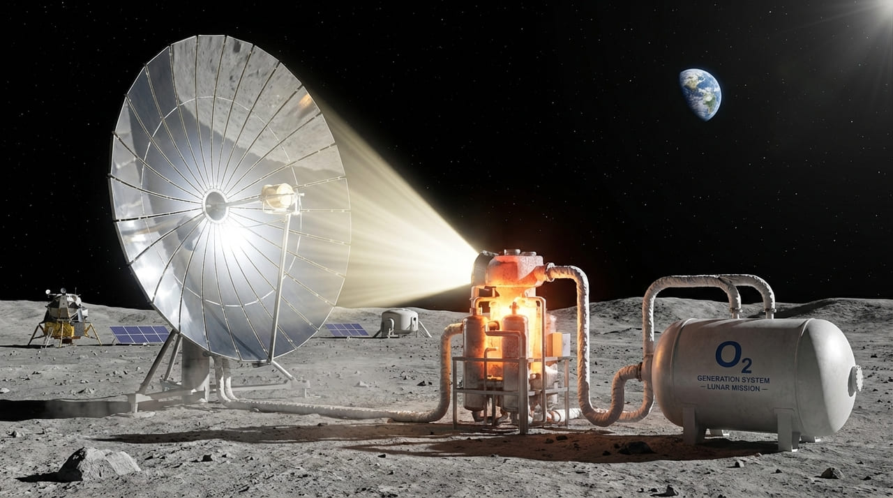 A transformação química do solo lunar através da luz solar reduz custos logísticos e garante autonomia para as futuras colônias espaciais.