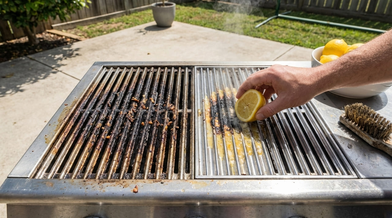 O ácido cítrico atua como um potente solvente natural que quebra as moléculas de gordura incrustada sem danificar as superfícies metálicas.