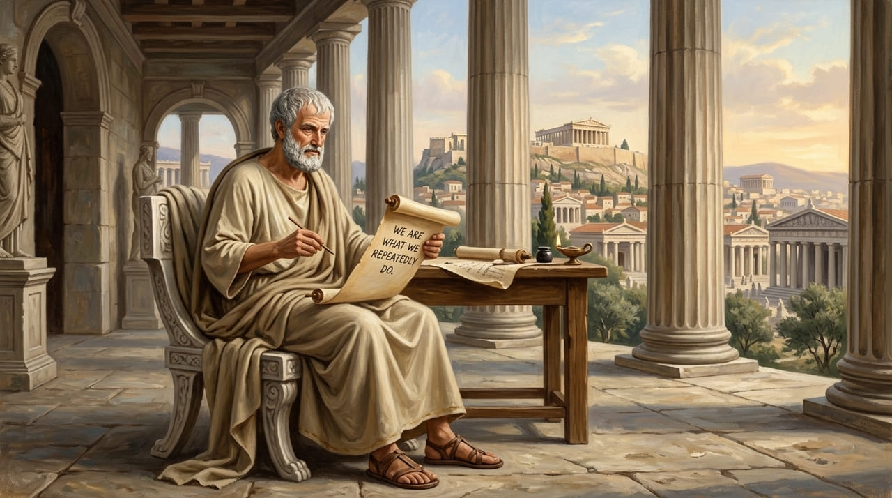 Aristóteles defende que a excelência não é um ato isolado mas o resultado de nossas ações repetitivas.