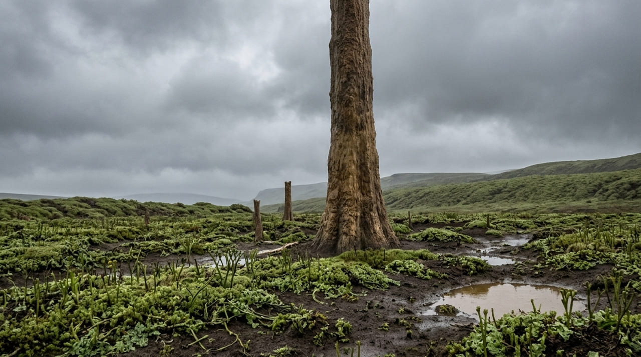 O Prototaxites foi um fungo monumental que atingia oito metros de altura e dominava a paisagem terrestre antes das primeiras árvores.