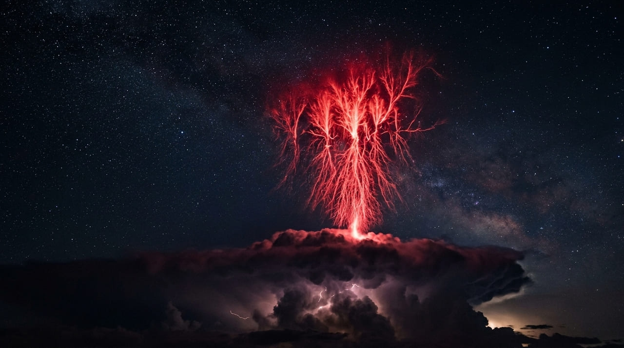 Astronautas fotografam da ISS um fenômeno elétrico vermelho explodindo acima de tempestades a altitudes de até 89 quilômetros (cerca de 55 milhas): um fenômeno que por décadas parecia nada mais do que uma lenda de piloto