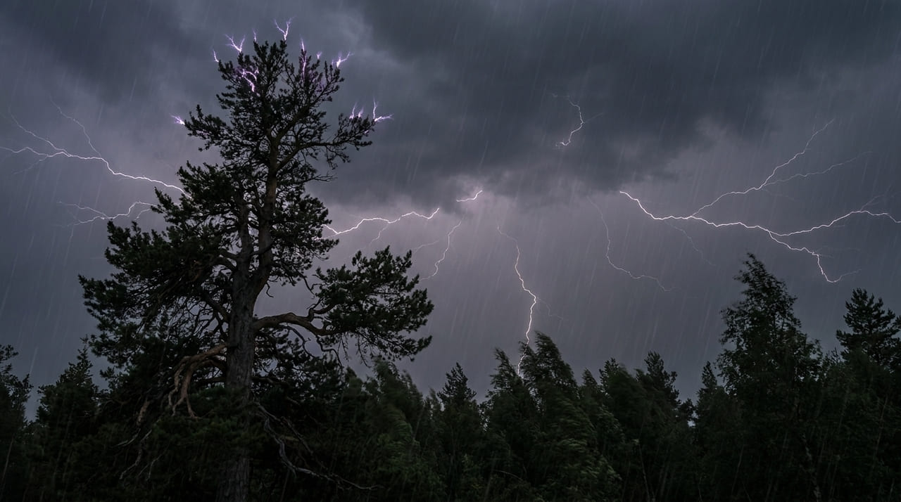 Pesquisadores documentaram flashes ultravioletas emitidos por árvores durante tempestades, revelando uma interação elétrica desconhecida com a atmosfera.