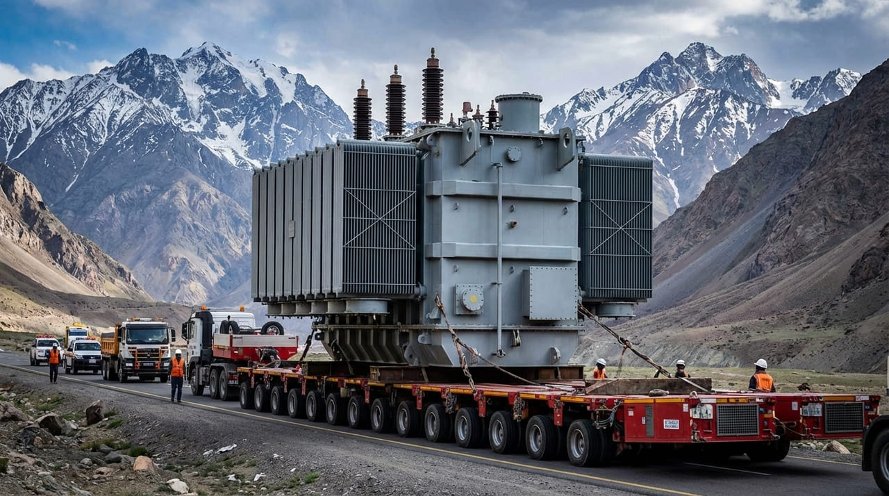 O transporte de transformadores de grande porte exige planejamento cirúrgico e monitoramento em tempo real para garantir a estabilidade do sistema elétrico.