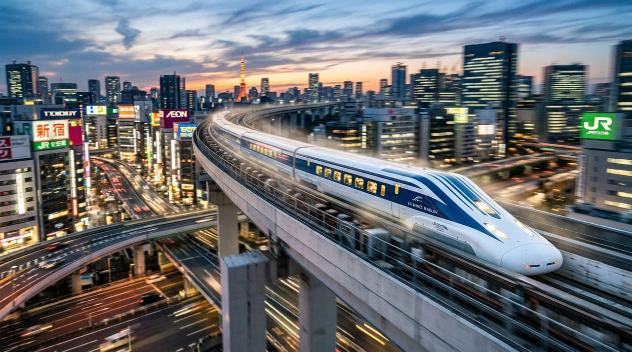 O sistema Maglev utiliza levitação magnética para eliminar o atrito e atingir velocidades superiores a 500 km/h.