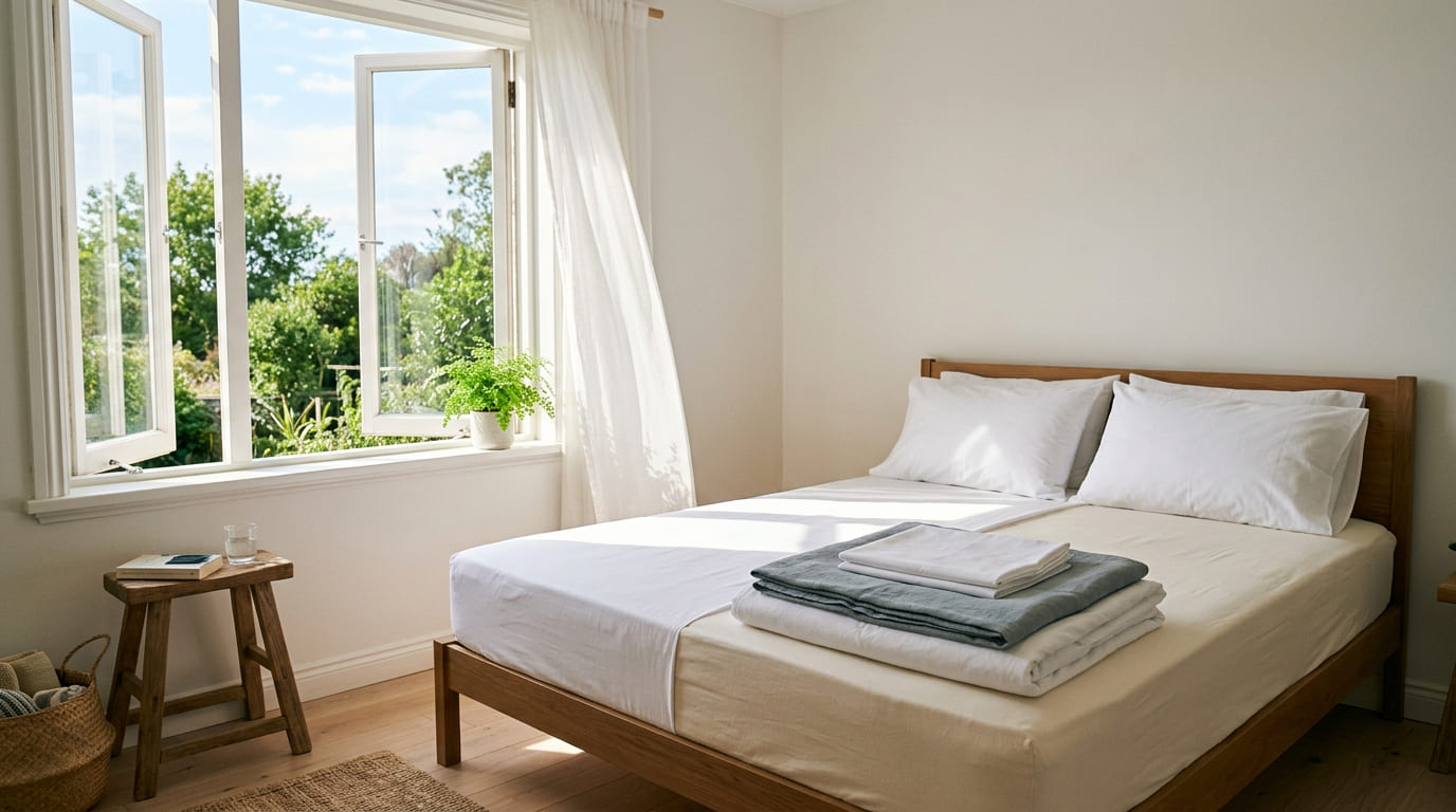 Arrumar a cama imediatamente após acordar retém a umidade corporal e favorece a proliferação de microrganismos. Permitir que as fibras do colchão respirem é o primeiro passo para garantir um ambiente livre de patógenos e impurezas.