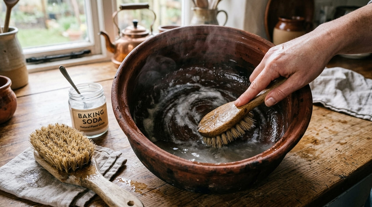 A porosidade do barro exige limpezas naturais para evitar que resíduos químicos contaminem o sabor dos alimentos.