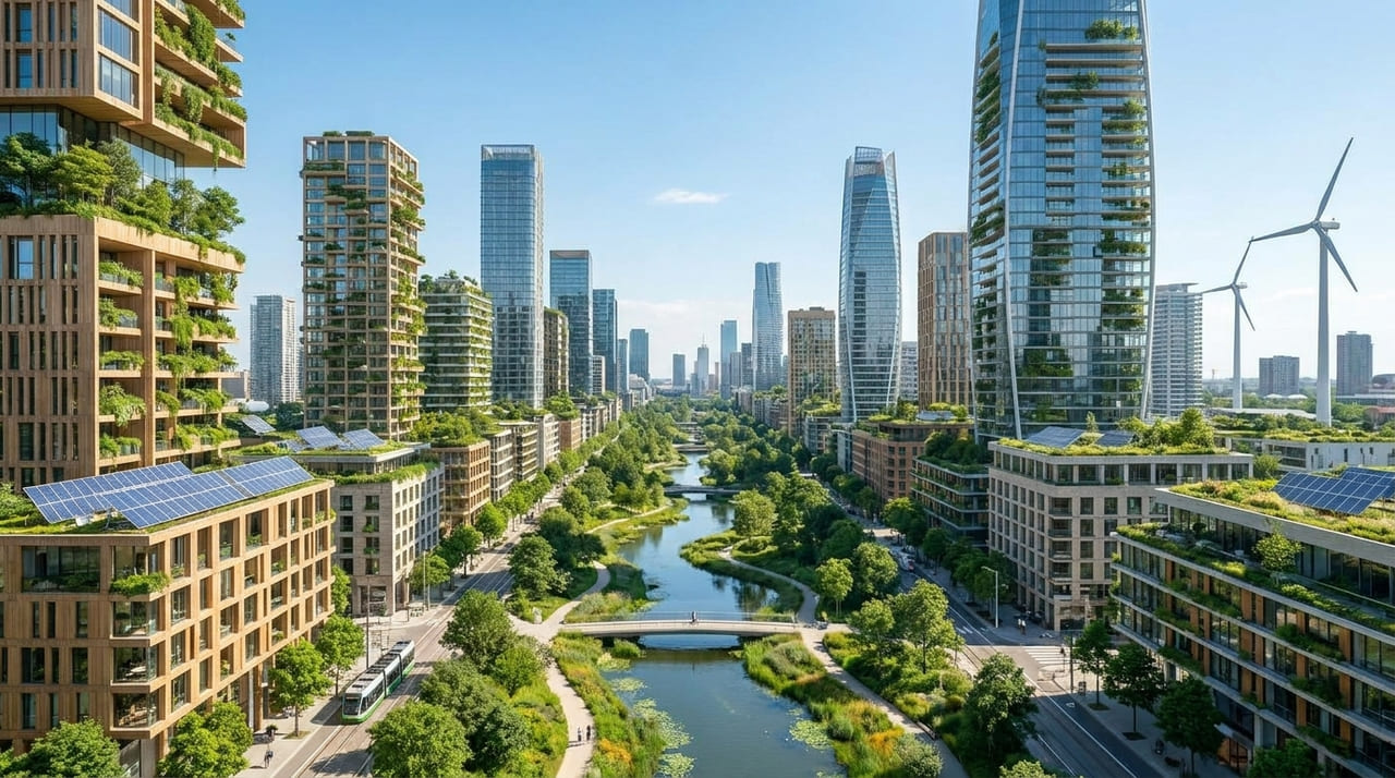 O projeto australiano prioriza a regeneração ambiental através de um planejamento urbano que integra moradia e biodiversidade nativa.