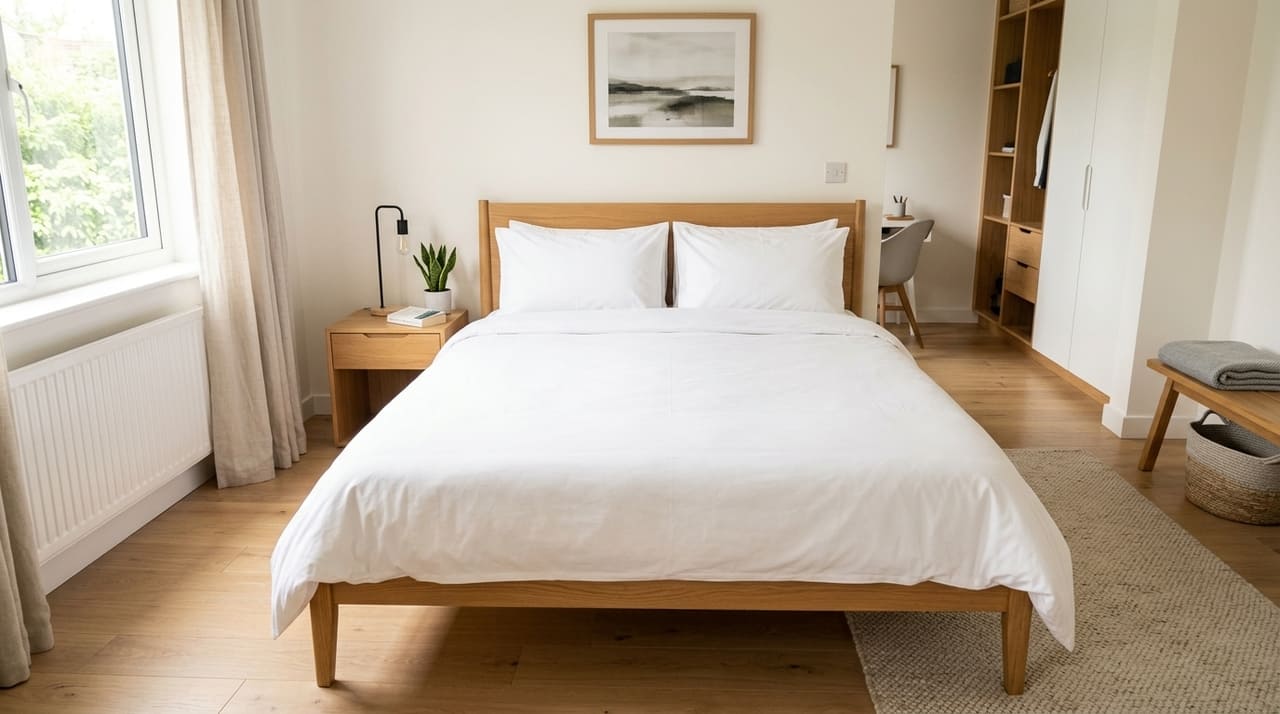 A substituição de colchas pesadas por camadas leves inspiradas no modelo sueco otimiza a arrumação diária.