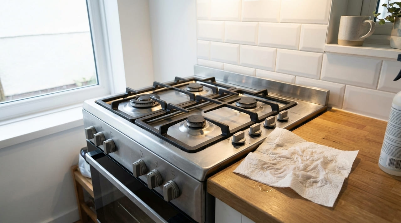 O uso estratégico do papel toalha atua como um imã para resíduos oleosos e garante a higienização instantânea das superfícies.