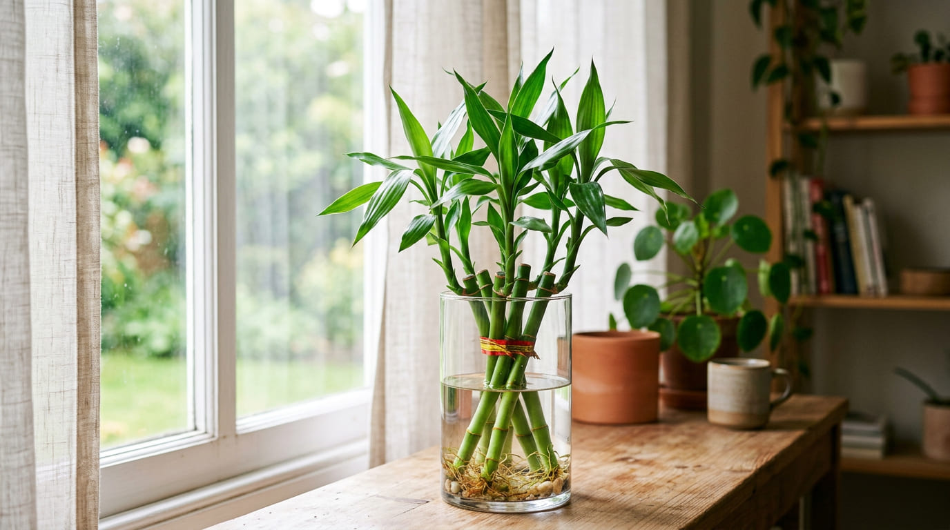 Para o bambu durar anos: Na china o macete não é trocar a água, mas nunca deixar o sol da tarde queimar o caule