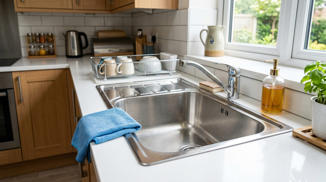 A secagem completa da cuba impede a formação de biofilme bacteriano e o surgimento de odores persistentes. Adotar este hábito japonês preserva a integridade do inox e evita infiltrações que danificam a estrutura do mobiliário.